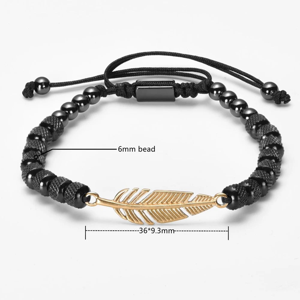 Feather Beaded Bracelet – Handmade Stainless Steel & Zircon Charm