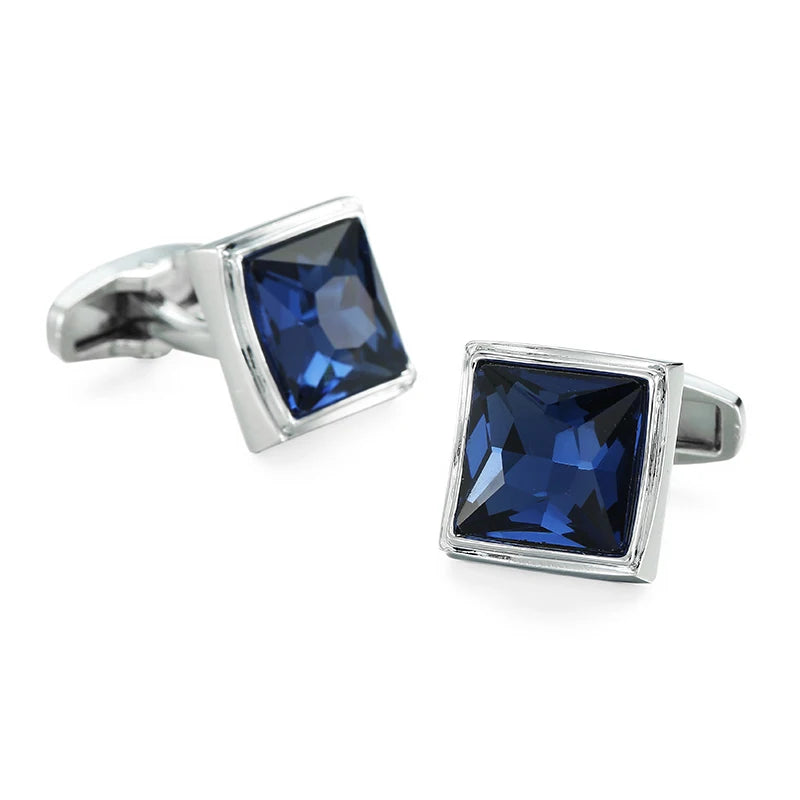 High-Quality Blue Crystal Cufflinks | Men's Wedding French Shirt Cuffs | Elegant Gift