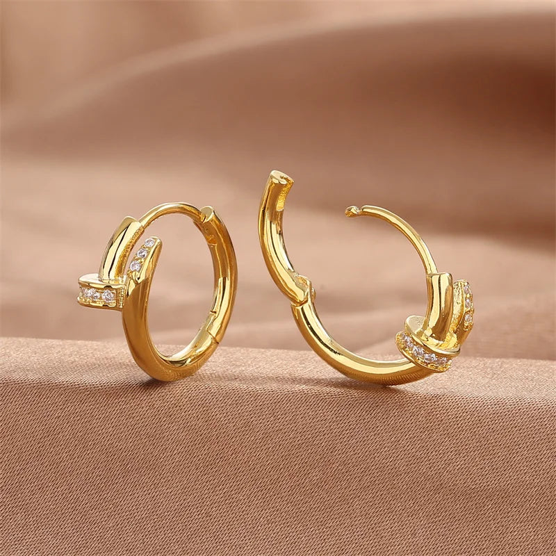 Silver Plated Zircon Hoop Earrings Jewelry Set