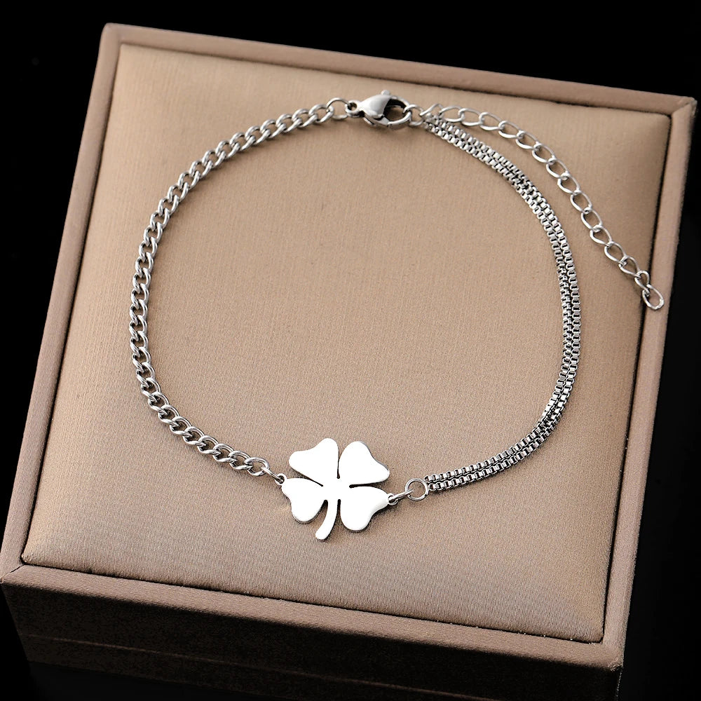 Lucky Clover Stainless Steel Bracelet for Women | Non-Fading Everyday Jewelry