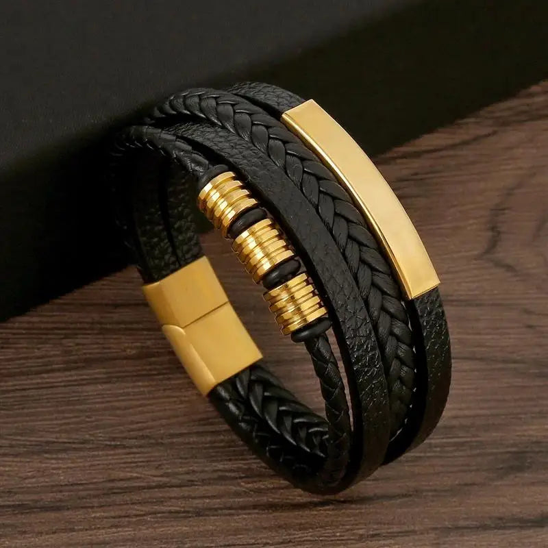 Men's Leather Bracelet | Multi-Layer with Magnetic Clasp