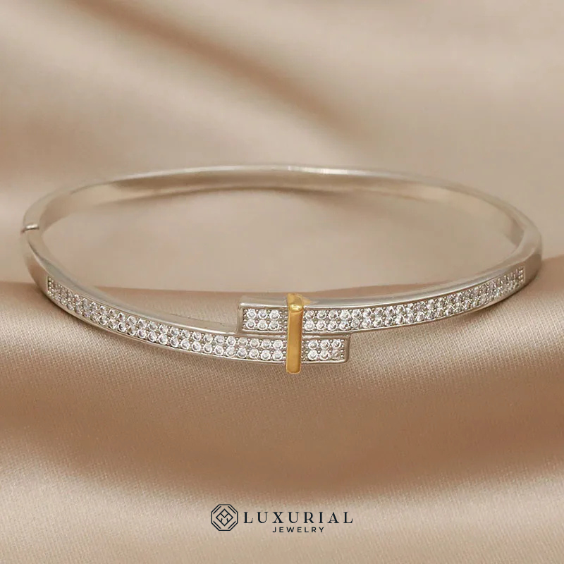 Crystal Cubic Zirconia Bracelet | Wide Wedding Bangle & Fashion Jewelry