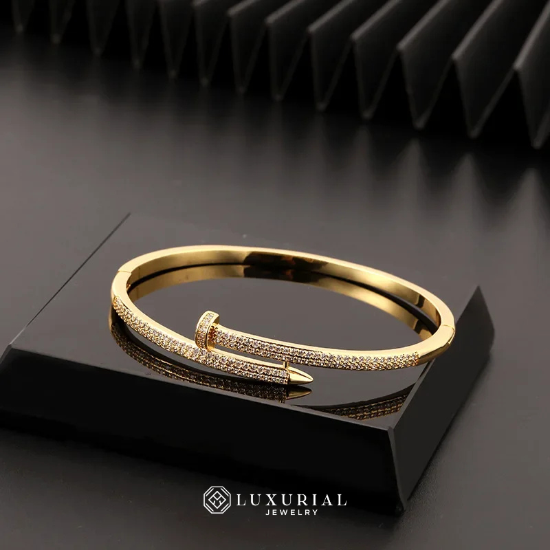 DREJEW Micro Inlaid Zircon Nail Bracelet | Trendy Cuff for Women