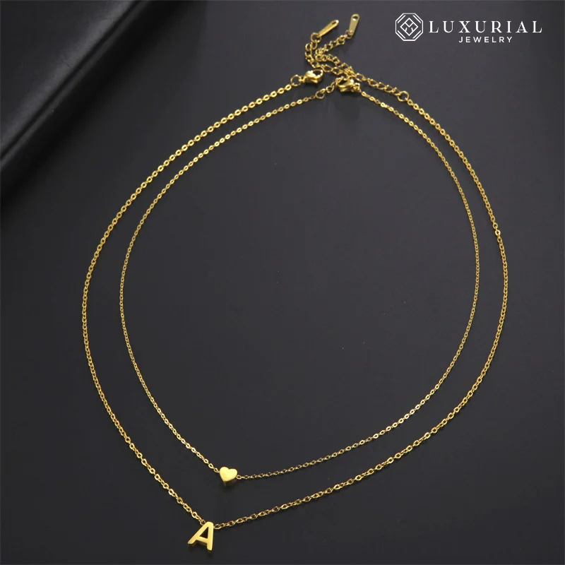 Gold Necklace – Double Layer Heart Pendant